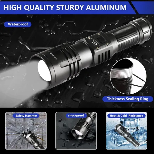 Miniatura 6 de Linternas LED Recargables de Alto Lúmenes, Linterna de 10000mAh de Alta Potencia Impermeable Más Brillante Linterna Zoomable con Foco