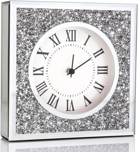ALLARTONLY Reloj de pared de escritorio de 8 x 8 x 2 pulgadas con diamantes triturados con espejo, reloj decorativo para decoración del hogar.