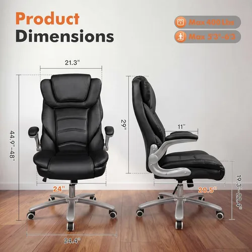 Miniatura 2 de GYI Silla de Oficina Grande y Alta de 400lb con Asiento Ancho, Silla Ejecutiva de Escritorio de Cuero Ergonómica con Respaldo Alto y Brazos