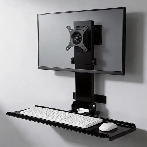 Soporte de pared para monitor todo en uno con bandeja para teclado para Mac Mini y PC pequeñas; soporte de pared para monitor y teclado para Negro
