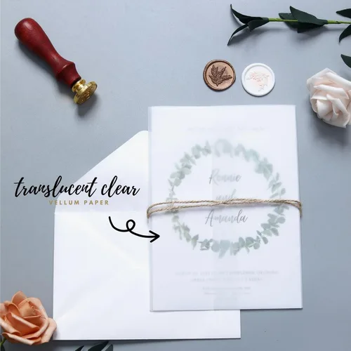 Miniatura 6 de Paquete de 200 chaquetas de vellum preplegadas para invitaciones de 5 x 7 pulgadas, sobre de vellum para invitaciones de boda, sobres de papel