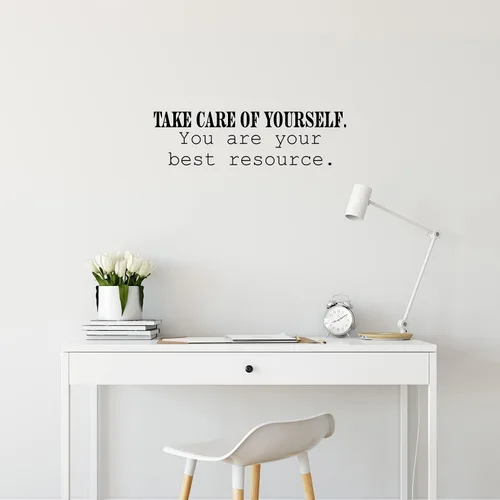 Vinilo decorativo para pared – Cuídate de ti mismo. You are Your Best Resource – 7 x 25 pulgadas – Inspirador optimista autoestima para el hogar,