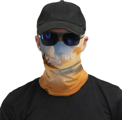 Miniatura 3 de Beach Face Scarf Cover Ear Loop Hole,Outdoors Face Mask for Women Men Sports Yoga Running Hiking Ski Snowboard,Cooling Neck Shield Scarf Cycling