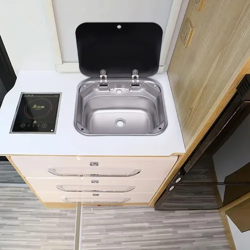 Miniatura 9 de Fregadero de cocina y bar de 17 pulgadas de montaje inferior para autocaravana, estación de trabajo, cuenco individual, lavabo para lavado de manos