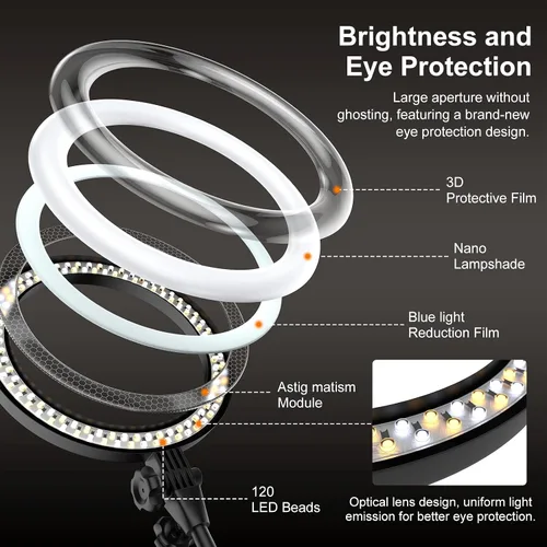 Miniatura 8 de Anillo de luz de escritorio de 10 pulgadas con soporte, iluminación de zoom con soporte para teléfono para computadora, videollamadas, conferencias