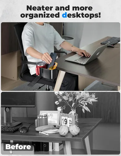 Miniatura 2 de KEMIMOTO Soporte para tazas de escritorio, organizador para mesa de oficina, silla de césped, carrito de golf, bote de pontón, adecuado para la Negro