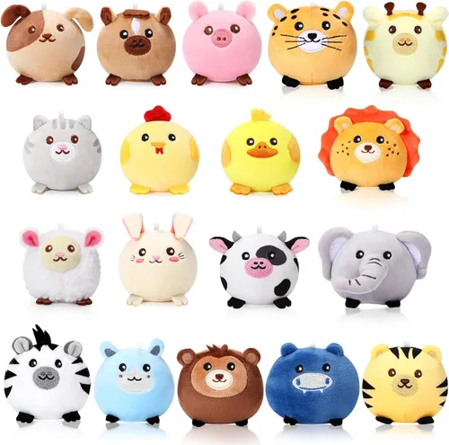 Halloscume Juego de 18 piezas de mini animales de peluche a granel de 3.15 pulgadas, pequeños adornos de animales de la selva de granja para
