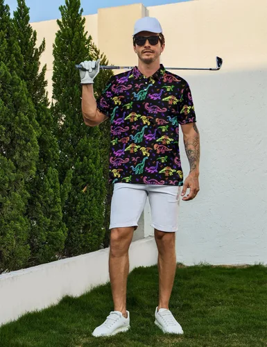 Miniatura 6 de Camisas de golf divertidas para hombre, camisas polo hawaianas de los años 80, camisas polo divertidas hawaianas para playa, verano, golf