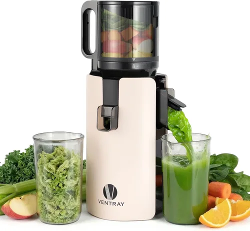 Miniatura 9 de Ventray Exprimidor de prensa en frío, máquina exprimidora lenta con canal de alimentación de 4.7 pulgadas de ancho para verduras y frutas enteras