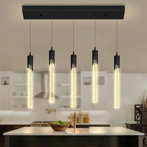 Miniatura 17 de Flashing God Candelabro LED moderno, 10 luces negras regulables, lámpara colgante con control remoto de techo alto para escalera, sala de estar