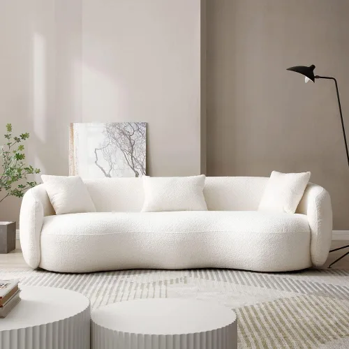 Miniatura 10 de WILLIAMSPACE Sofá curvado de 101 pulgadas, moderno sofá boucle tapizado de gran tamaño con 4 almohadas, sofá de peluche de 4 asientos para sala