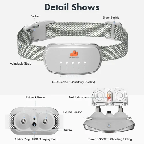 Miniatura 2 de Collar de perro antiladridos automático inteligente impermeable recargable Terminador de ladridos (collar de corteza blanca)