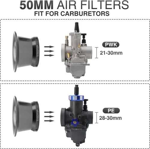 Miniatura 3 de 2 piezas de filtro de aire universal para motocicleta de alto rendimiento, repuesto de 1.969 in, filtro de aire para carburador PWK PE, Pit Bike