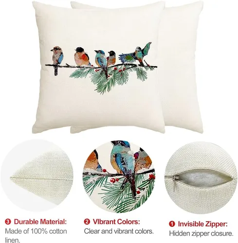 Miniatura 7 de RABUSOFA Fundas de Almohada Navideñas 18x18 Pulgadas Pájaros Decoraciones Navideñas Invierno Fundas de Cojín Decorativo Navidad Pájaros Decoración