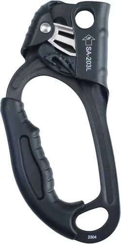 Miniatura 9 de Ascensor de mano CE, equipo de engranaje de rapel de 308.6 lbs con mango de goma ergonómico para arbolista de árboles de escalada en roca, Izquierda