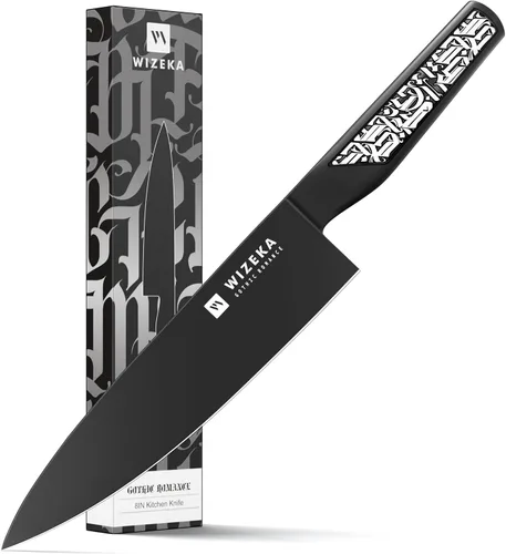 WIZEKA Cuchillo de cocinero: 8 pulgadas: Cuchillo de cocina extremadamente afilado: acero inoxidable de alto carbono de espiga completa: cuchillo de