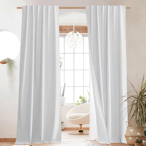 Miniatura 92 de NICETOWN Cortinas 100% opacas de 63 pulgadas de largo, 2 paneles de cortinas cortas con aislamiento térmico con forro para dormitorio, cortinas