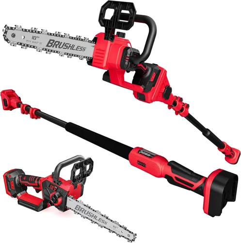 Sierra de poste inalámbrica 2 en 1 de 10 pulgadas y motosierra compatible con batería Milwaukee M18 de 18 V, alcance total de máximo 15 pies,