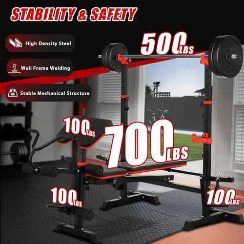 Miniatura 5 de MAIDOMA Foldable 1500LBS Capacity 8 IN 1 Weight Bench Set with Leg Extension/Squat Rack/Preacher Curl, Adjustable Bench Press for Home Gym Full Body