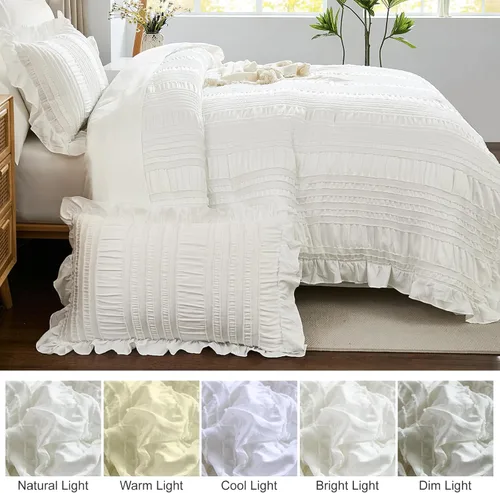 Miniatura 5 de Juego de edredón Queen de WONG BEDDING, edredón blanco y lindo con volantes para cama Queen, juego de 7 piezas en una bolsa, juego de cama