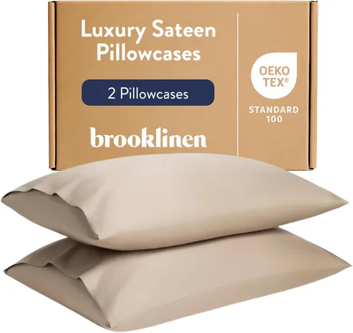 Brooklinen Fundas de Almohada de Satén de Lujo - Juego de 2, 100% Algodón de Fibra Larga con Cierre de Sobre, Tela Suave y Lisa, Suaves y Duraderas,