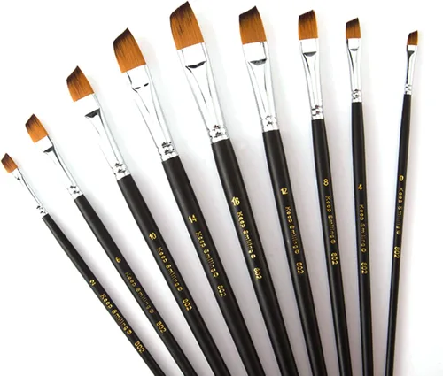 Juego de 9 pinceles angulares de mango largo para artista, pelo sintético de calidad y mango de madera para pintura al óleo de acuarela acrílica,