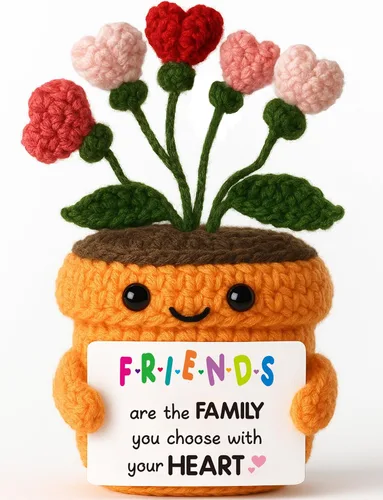 MAMAGIFTREE Regalo de amistad para la mejor amiga - Flor de corazón de ganchillo hecha a mano y peluche con linda tarjeta de mensaje - Regalo de