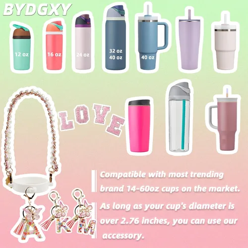 Miniatura 5 de Letter Handle Strap Accessories with Cute Initial Charm Compatible with Owala Water Bottle 24oz 32oz 40oz Owala Kids Rosado