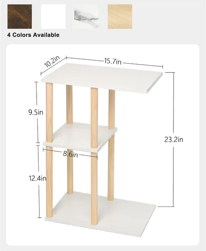 Miniatura 2 de AWASEN Mesa auxiliar en forma de C, mesa auxiliar pequeña para sofá, mesa de sofá de madera de 3 niveles mesa de café para sala de estar, espacio C