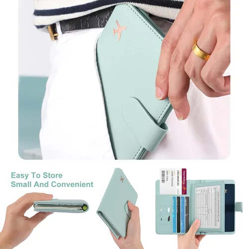 Miniatura 4 de Foreate Cartera para pasaporte con cremallera, cartera de viaje con ventana de identificación, funda de pasaporte, tarjetero con bloqueo RFID, Verde
