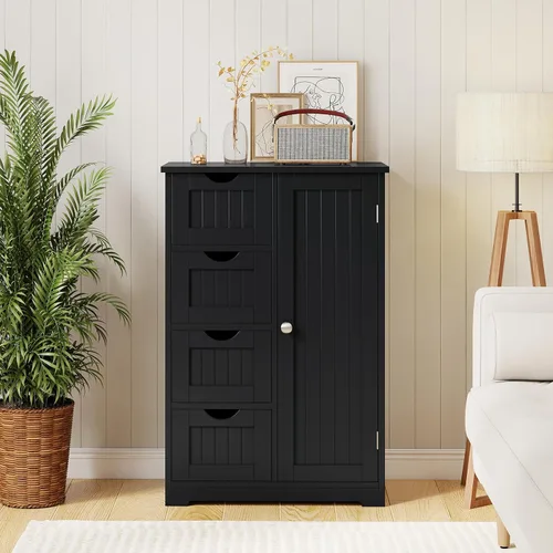 Miniatura 8 de Giantex Gabinete de Almacenamiento de Baño con Cajones - Organizador de Almacenamiento de 4 Cajones con Armario, Estante Ajustable, Dispositivo