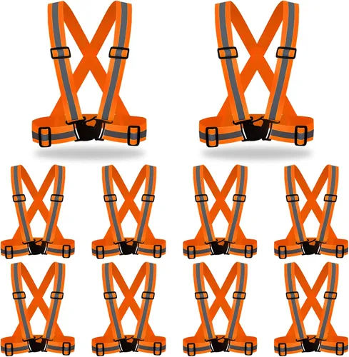 Miniatura 9 de DUSKCOVE Paquete de 2 chalecos de seguridad Hi Vis, ajustables, color neón brillante, alta visibilidad, reflectantes, correas de seguridad