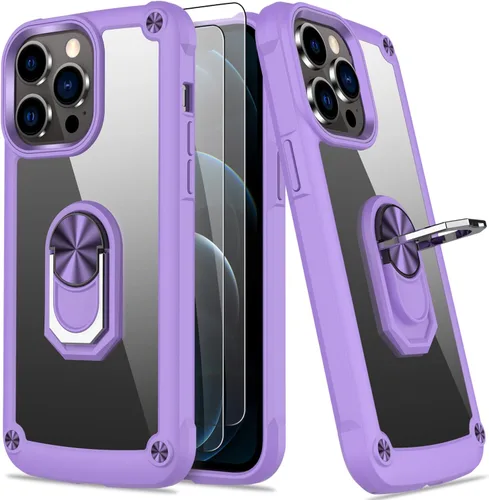 Miniatura 10 de Funda para iPhone 13 Pro con protector de pantalla, cristal transparente, antiamarillo, acrílico resistente, funda protectora de grado militar