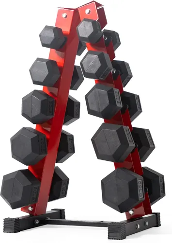 Miniatura 16 de RitFit Juego de mancuernas hexagonales con revestimiento de goma de 5 a 780 libras con estante para gimnasio en casa, entrenamiento de fuerza