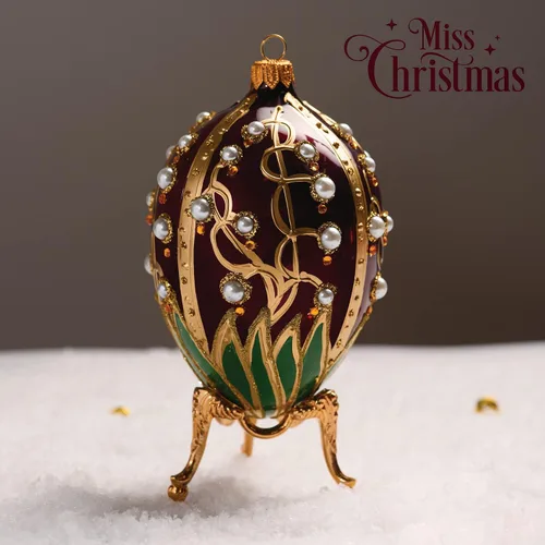 Miniatura 2 de Miss Christmas Palace Collection 2025 - Adorno para árbol de Navidad de vidrio soplado rojo y dorado de 5 pulgadas, diseño de lirio del valle