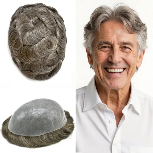 Miniatura 20 de Toupee para hombres Sistema de reemplazo de cabello humano real duradero invisible para hombre Toupee Hair Piece para hombres Poly Men Sistema