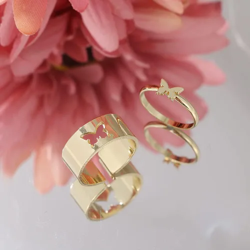 Miniatura 6 de LIU JUN Anillo de mariposa para mujeres y hombres, parejas, a juego, con diseño de luna y estrella, juego de anillos para adolescentes y niñas
