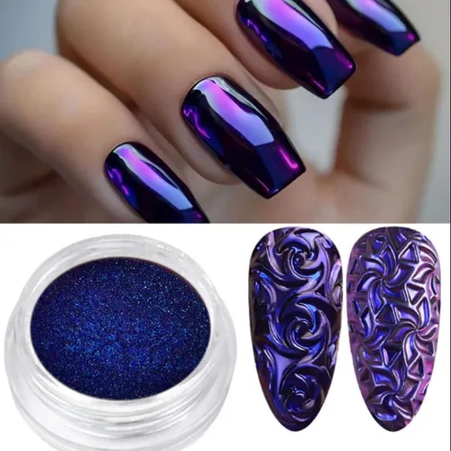 Miniatura 5 de Juego de 4 piezas con efecto camaleón, purpurina en polvo, espejo, pigmento metálico, arte de uñas, esmalte de polvo cromado brillante, decoración
