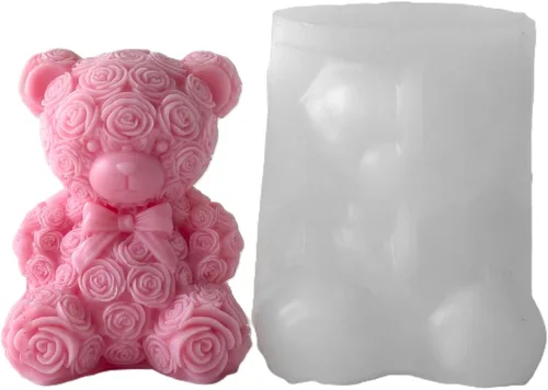 Miniatura 14 de Molde de vela Bowtie Rose Bear - Moldes de resina para hacer velas, moldes de silicona de resina epoxi para velas de bricolaje, jabón hecho a mano