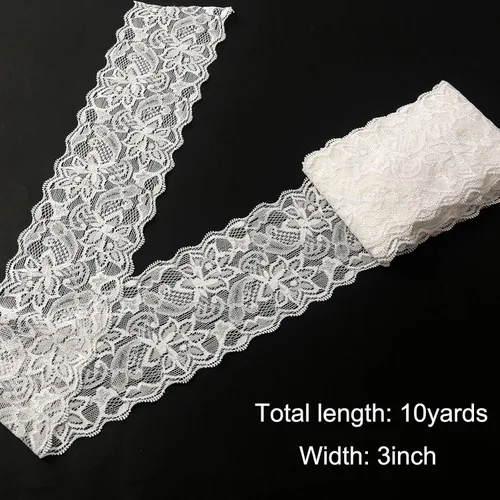 Miniatura 5 de VGOODALL Cinta de encaje de boda nupcial de 3 pulgadas de ancho, 10 yardas, ribete elástico de encaje floral para decoración, envoltura de regalos
