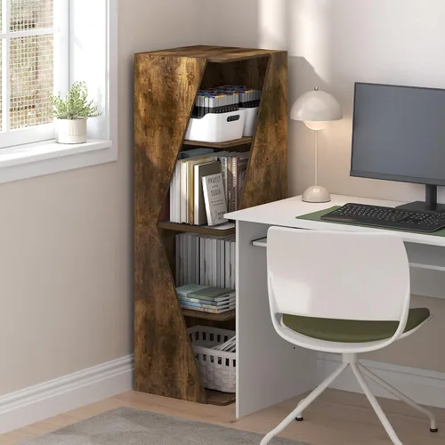 Miniatura 2 de Furinno ECON - Estantería apilable 2 en 1, estantería esquinera de 4 niveles con estante de exhibición, 16.1 x 16.1 x 49.1 pulgadas, para sala