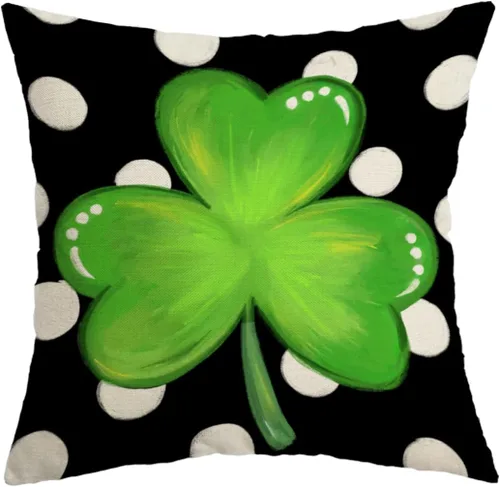 AACORS Funda de almohada del Día de San Patricio de 16 x 16 pulgadas, decoración de trébol de lunares, funda de cojín de primavera para el sofá del