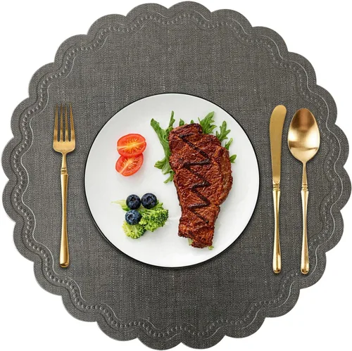 Miniatura 12 de Juego de 6 manteles individuales redondos para mesa de comedor, poliuretano impermeable, aislamiento térmico, resistente a las manchas
