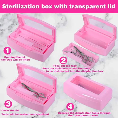 Miniatura 4 de Bandeja de esterilización de plástico, bandeja de esterilización, caja esterilizadora limpia, organizador de almacenamiento para uñas, pinzas, Rosa