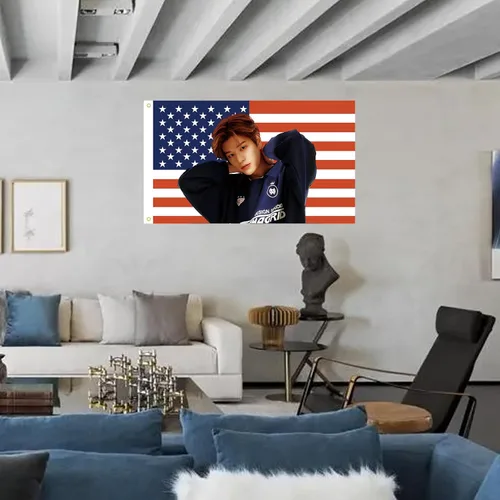 Miniatura 5 de Sungmin - Tapiz de bandera estadounidense de 3 x 5 pies para interiores y exteriores, para dormitorio, sala de estar, dormitorio, pared con ojales