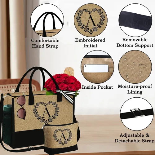 Miniatura 2 de Regalos para mujeres Bolsa de playa inicial y bolsa de maquillaje 2024, regalos de graduación, regalos de cumpleaños para ella mujer