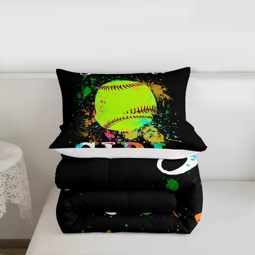 Miniatura 3 de jejeloiu Juego de edredón de sóftbol para niños, tamaño matrimonial, juego de ropa de cama con temática deportiva para niños, niñas, adolescentes