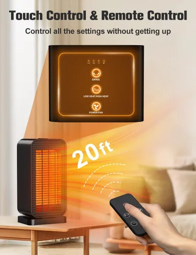 Miniatura 5 de BALKO Calentador de espacio, calentadores eléctricos portátiles para uso en interiores con termostato, modo de ventilador, control remoto