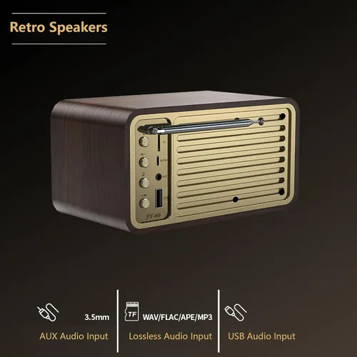 Miniatura 4 de Altavoz BT de madera retro vintage, radio AM FM portátil recargable con reproducción AUX/USB/TF, radio retro recargable para cafeterías