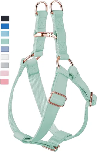 Miniatura 15 de Arnés de Cuero Suave Sin Tirones para Perro - Arnés Ajustable de Paso para Perro con Hebilla de Metal Resistente de Oro Rosa, Chalecos Halter
